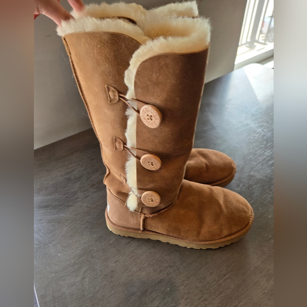 UGG Chestnut Button-Detail Tall Shearling-Lined Boots
